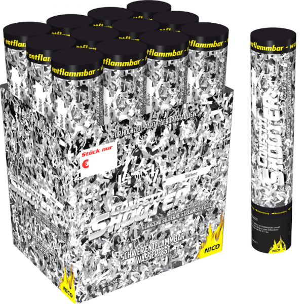 Konfettikanone 30cm - silber metallic