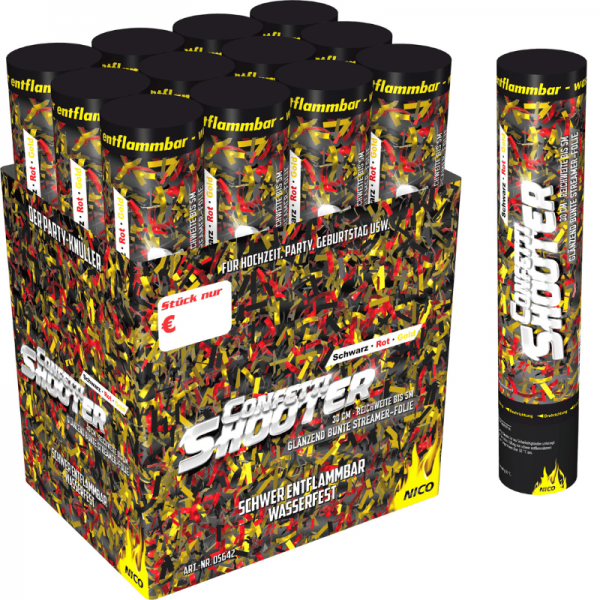 Konfettikanone 30cm - schwarz rot gold