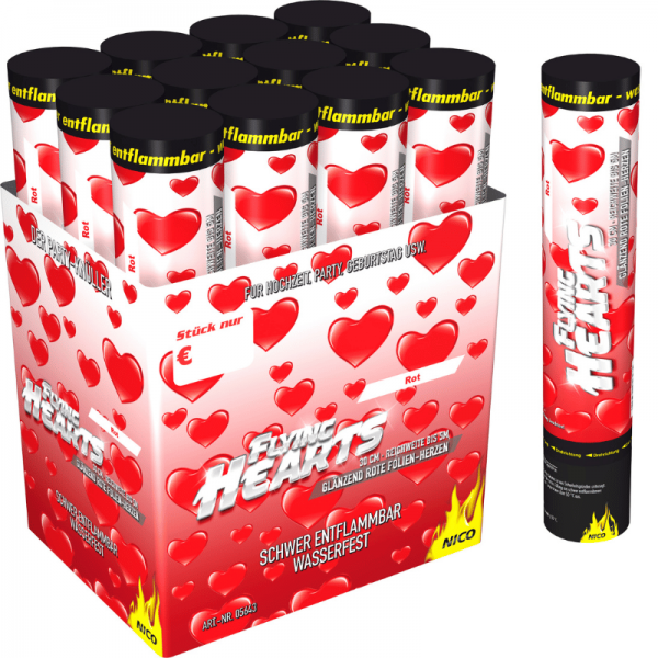 Konfettikanone 30cm - Herzen rot