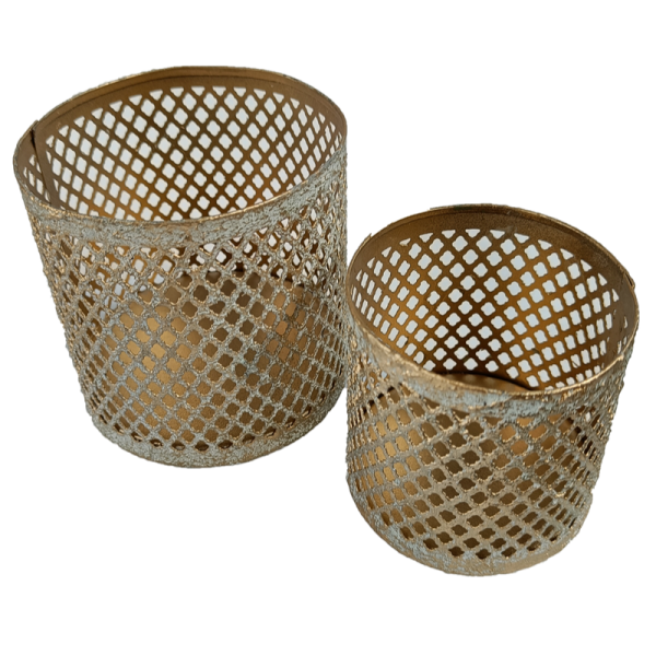 Set Windlicht "Raute",gold-weiß