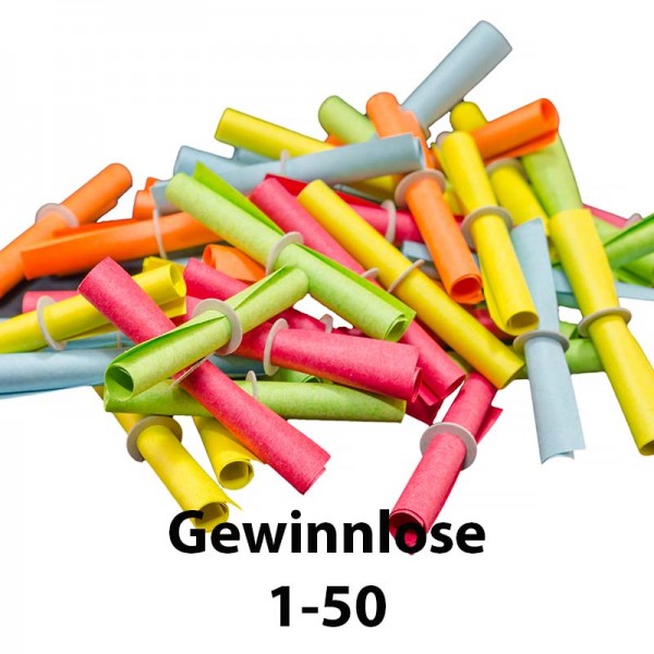 Lose für Tombola - Gewinnlose 1-50 - bunt